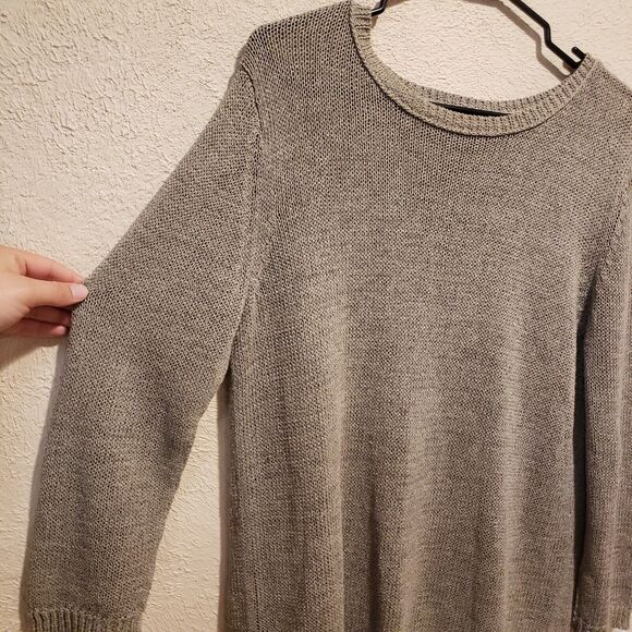 360 Sweater Women's Size Medium Taupe Tan Linen Blend Open Back Sweater Chunky - Picture 4 of 10